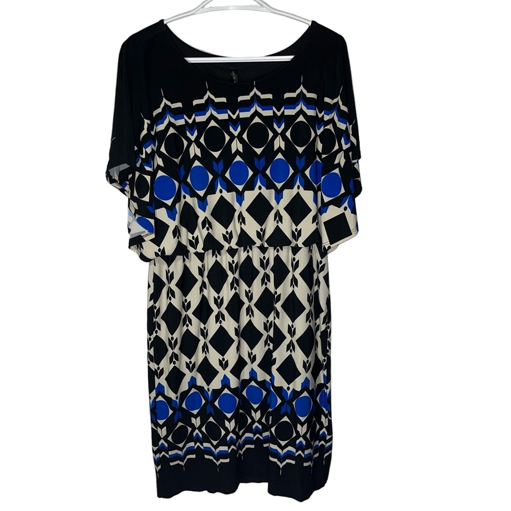 Lori M Collection Midi Dress Large Geometric Pattern Office Summer Travel